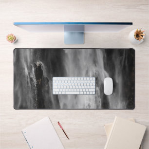 Majestic waterfall Boka, Slovenia black and white Desk Mat