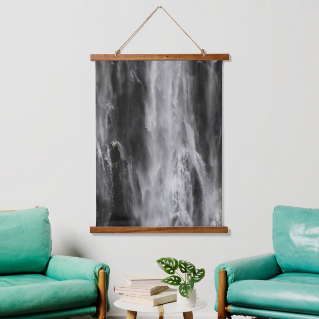 Majestic waterfall Boka, Slovenia black and white Hanging Tapestry (Living Room)
