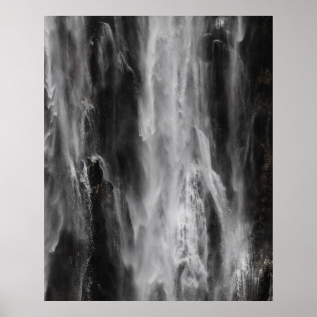 Majestic waterfall Boka, Slovenia black and white Poster (Front)