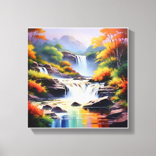  Majestic Waterfall in Vibrant Autumn Colours Canvas Print (Front)