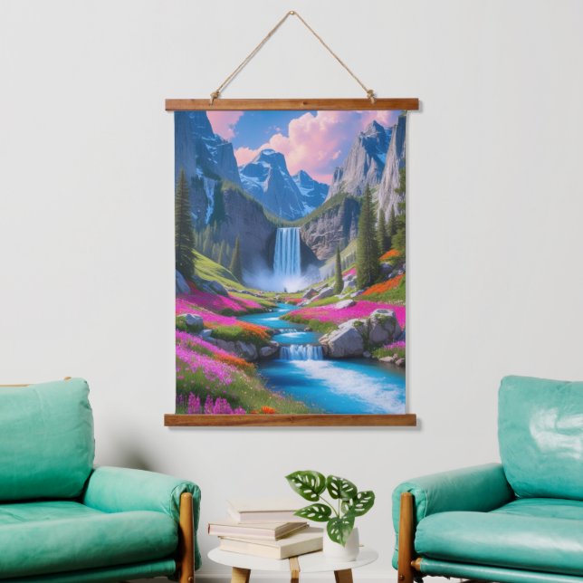 Majestic Waterfall & Mountain Landscape  Hanging Tapestry (Living Room)