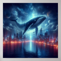 Majestic Whale Above Starlit City Skyline