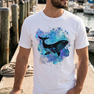 Majestic whale in blue watercolor with sparkles T-Shirt