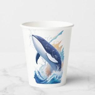 majestic whale in painting style. paper cups