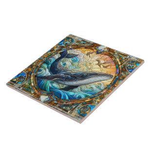 Majestic Whale in Stained Glass Tile