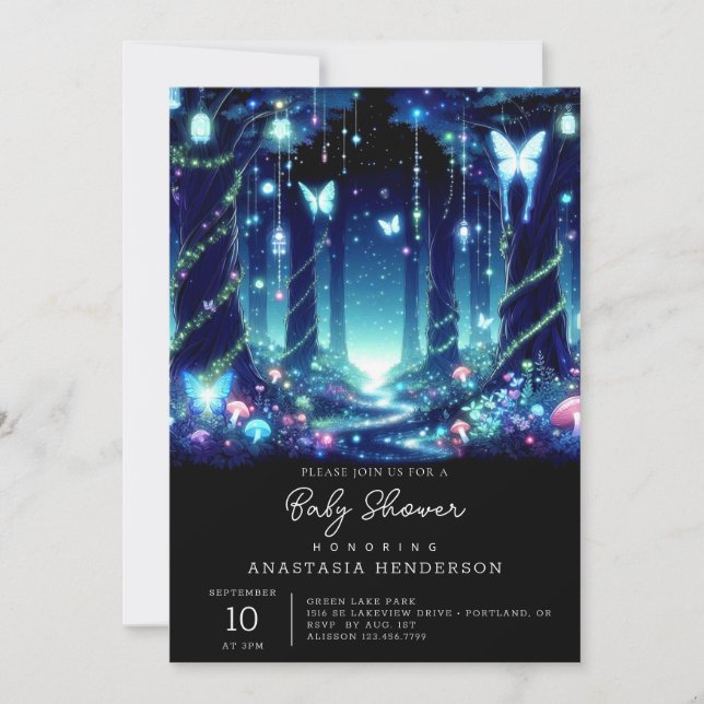 Majestic Whimsical Enchanted Forest Baby Shower Invitation (Front)