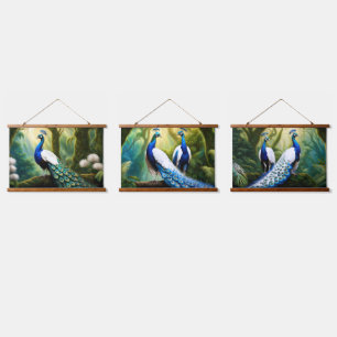 Majestic White and Blue Peacock in Forest Hanging Tapestry