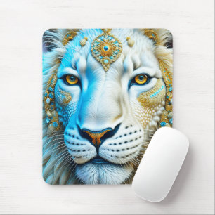 Majestic White and Gold Lion   Mouse Pad