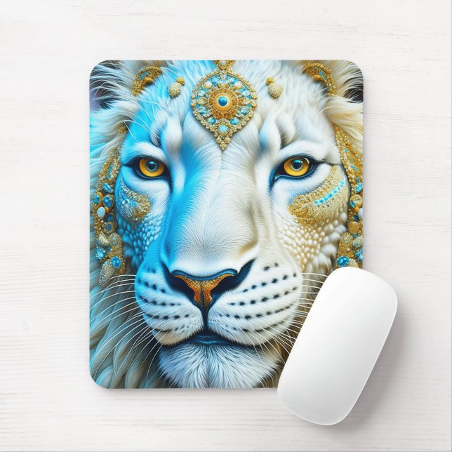 Majestic White and Gold Lion   Mouse Pad (With Mouse)