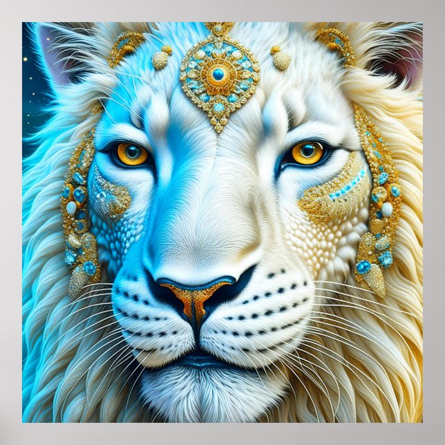 Majestic White and Gold Lion   Poster (Front)
