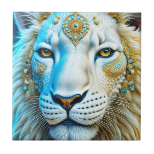 Majestic White and Gold Lion   Tile