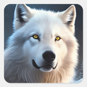 Majestic White Arctic Wolf Art Square Sticker