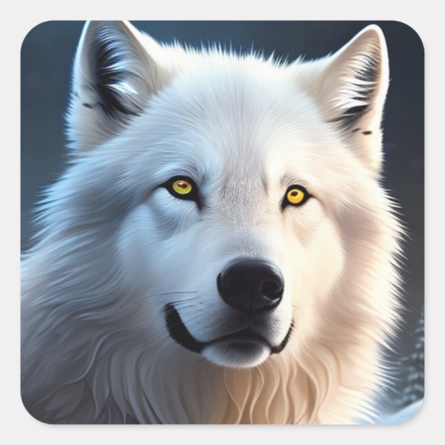 Majestic White Arctic Wolf Art Square Sticker (Front)