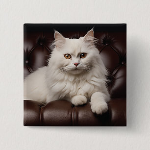 Majestic white cat 2 inch square button