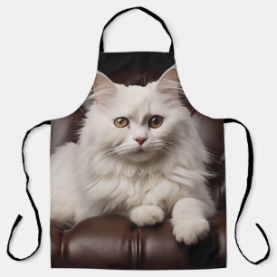 Majestic white cat apron