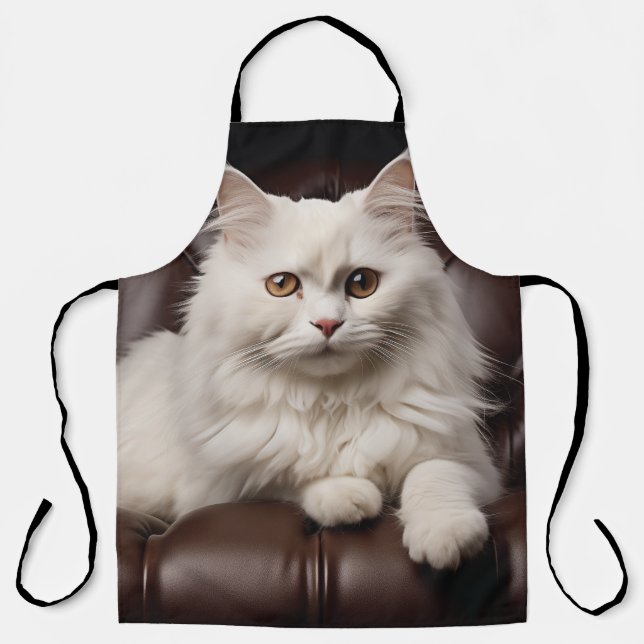 Majestic white cat apron (Front)