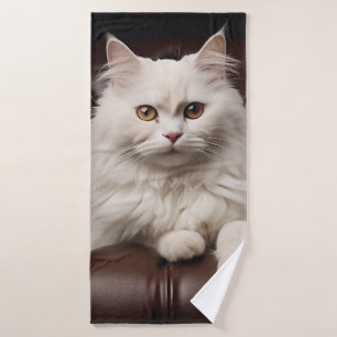 Majestic white cat bath towel