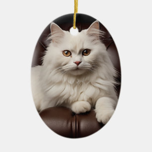 Majestic white cat ceramic ornament