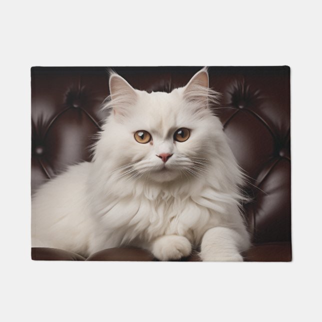 Majestic white cat doormat (Front)
