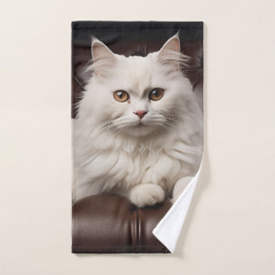 Majestic white cat hand towel
