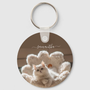 Majestic white cat lover keychain