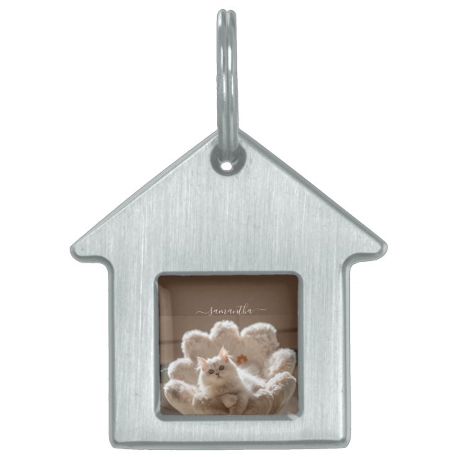 Majestic white cat lover pet ID tag (Front)