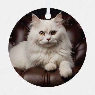 Majestic white cat metal ornament