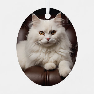 Majestic white cat metal ornament