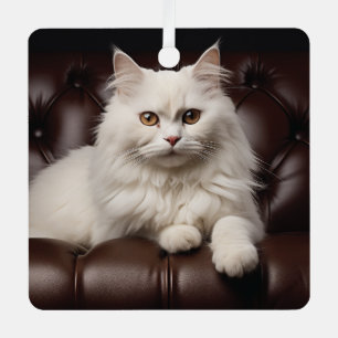 Majestic white cat metal ornament