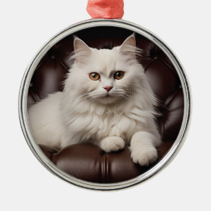 Majestic white cat metal ornament