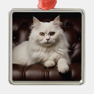 Majestic white cat metal ornament