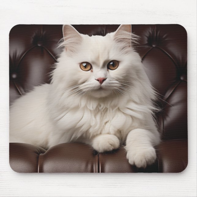 Majestic white cat mouse pad (Front)