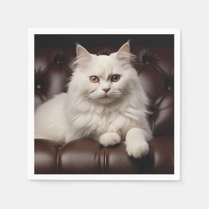 Majestic white cat napkin