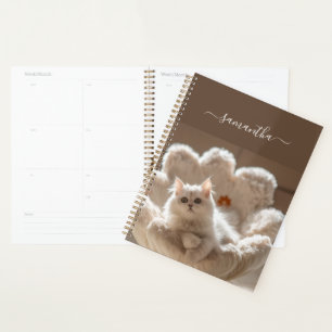 Majestic White Cat on Luxurious Fur Sofa Planner