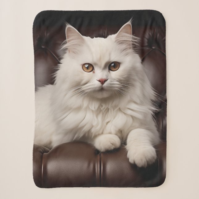 Majestic white cat sherpa blanket (Front)