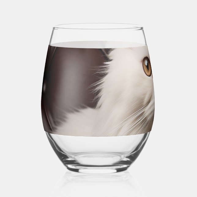Majestic white cat stemless wine glass (Front)
