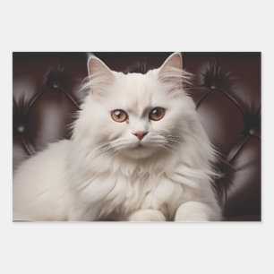 Majestic white cat wrapping paper sheet