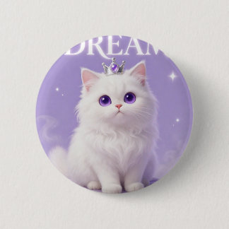 Majestic White Dream Cat Purple Eyes Crown Accesso 2 Inch Round Button