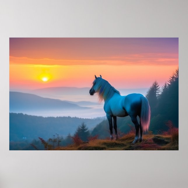 Majestic White Horse in the Mountain at Sunrise 2 Poster (Front)