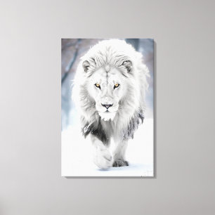 Majestic White Lion in Winter Wonderland Design Canvas Print