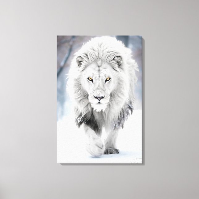 Majestic White Lion in Winter Wonderland Design Canvas Print (Front)