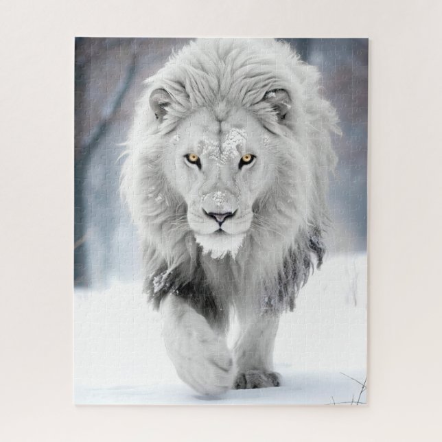 Majestic White Lion in Winter Wonderland Design Jigsaw Puzzle (Vertical)