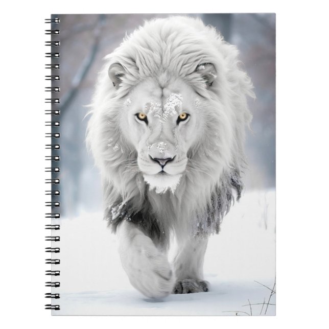 Majestic White Lion in Winter Wonderland Design Notebook (Front)
