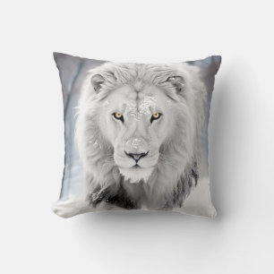 Majestic White Lion in Winter Wonderland Design Throw Pillow