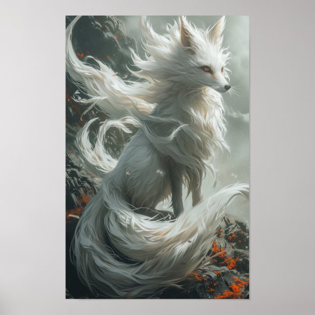 Majestic White Nine-Tailed Fox Poster (Front)