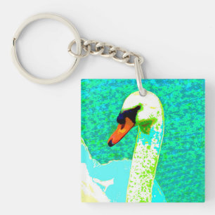 Majestic White Swan Head    Button Keychain