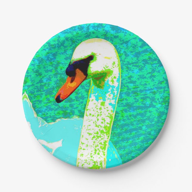 Majestic White Swan Head   Paper Plate (Front)