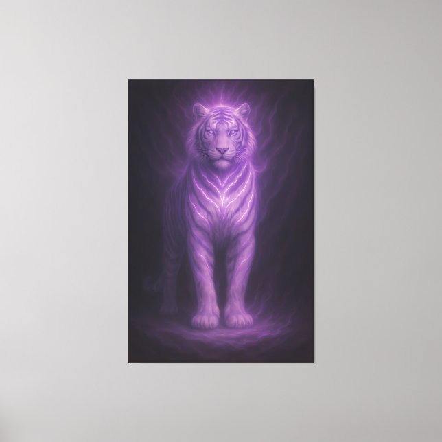Majestic White Tiger of Purple Lightning Canvas Print (Front)
