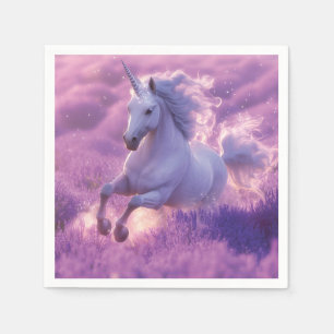 Majestic White Unicorn Galloping Through Lavender Napkin