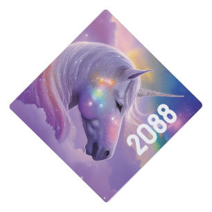 Majestic White Unicorn Rainbow Glitter Sparkles  Graduation Cap Topper